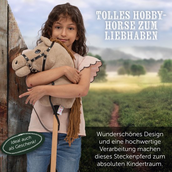 Pink Papaya Hobby Paard, met halster en trens, stokpaardje voor hobby horsing, paard om op te rijden voor kinderen van Pink Papaya — afbeelding 4