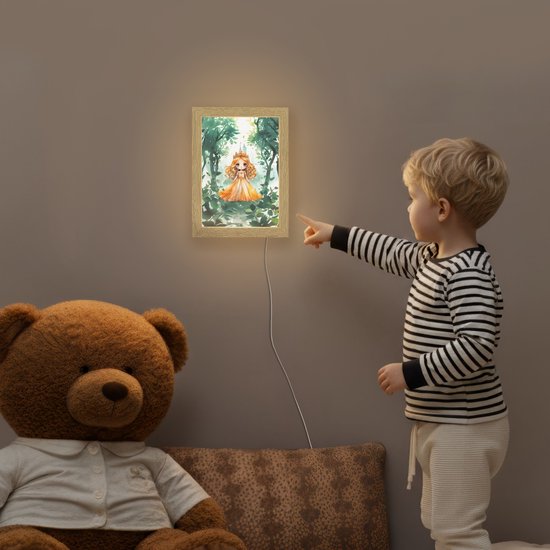 Nachtlampje 15x20 cm - Kinder lampje - Prinses - Meisje - Geel - Prinsessenjurk - Tafellamp kinderkamer - Slaapkamer lamp - Bedlamp kinderen - Kinderlampje stopcontact - Wandlamp babykamer - Nachtlampjes van OnlyWow — afbeelding 5