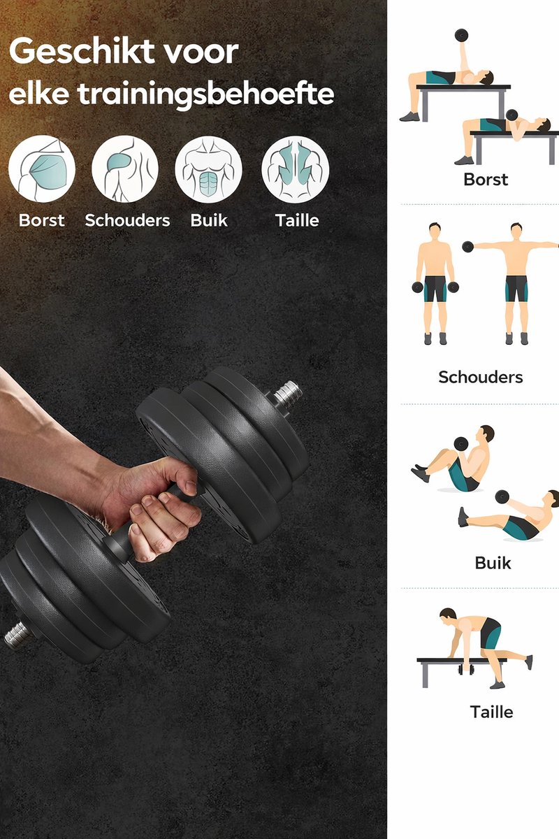 Dumbells set - Halter set - Dumbells 20 kg - Verstelbare dumbbells - Fitness gewichten - Fitness - Set 20KG (2x10KG) - Krachttraining Gewichten - Set voor Thuis Fitness – foto 5
