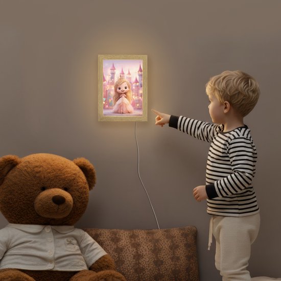 Nachtlampje 15x20 cm - Kinder lamp - Prinses - Roze - Kasteel - Tafellamp kinderkamer - Slaapkamer lamp - Bedlamp kinderen - Kinderlampje stopcontact - Wandlamp babykamer - Nachtlampjes van Merkloos — afbeelding 5