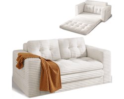 Xbro Slaapbank 2 persoons,2-1 Opvouwbare Slaapstoel met slaapfunctie,Corduroy,2-zits,Wit