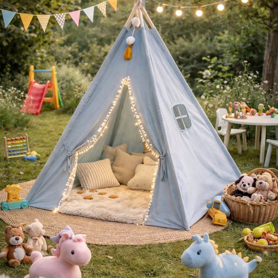 MISOU Tipi Tent - voor Kids - 120x120x160cm - Blauw - Speeltent - Binnen en Buiten - Kindertent - Jongens - TOTO van MISOU — afbeelding 4