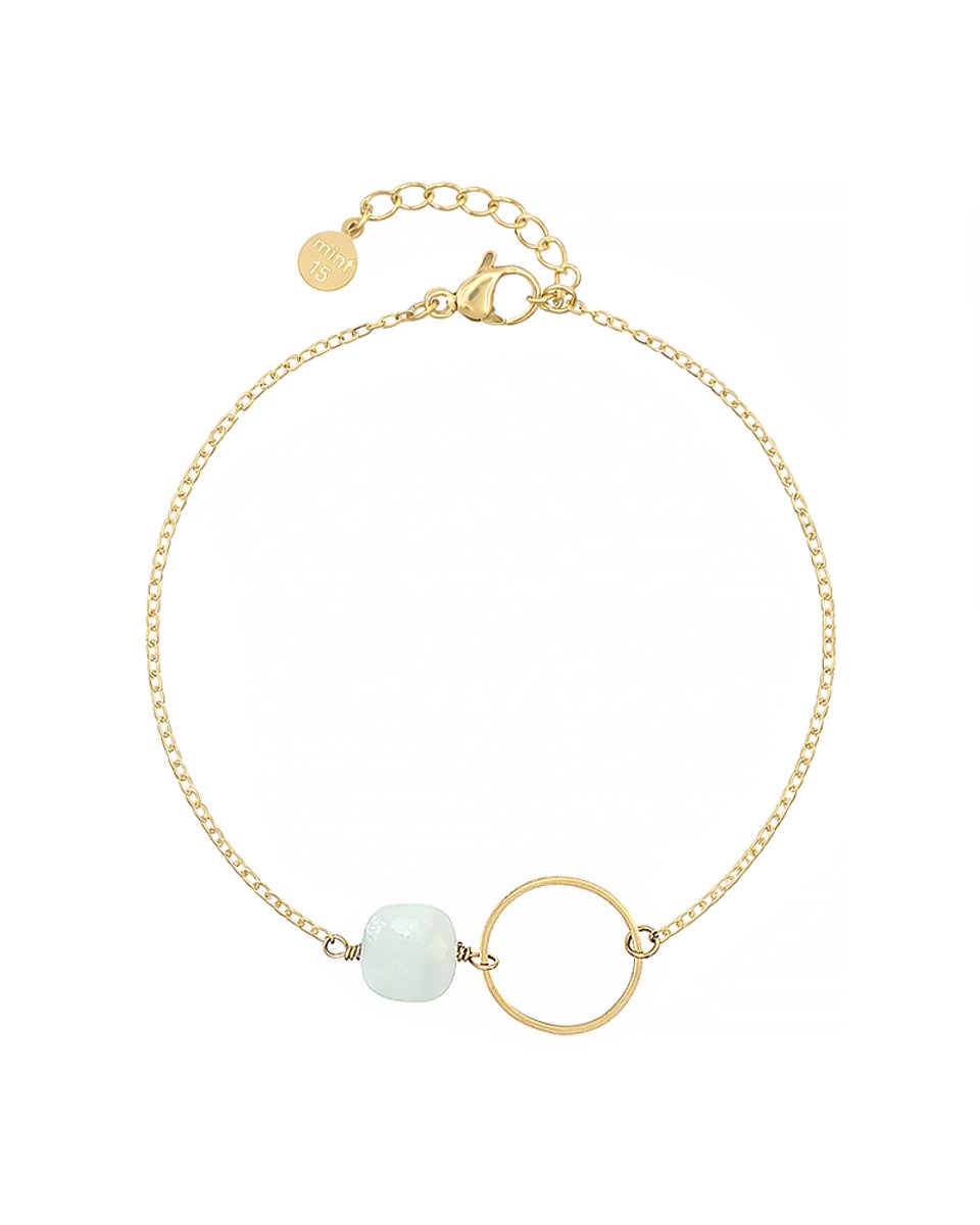 Mint15 Armband 'Infinity' Ring met vierkante steen - Mint Amazoniet - Goudkleur RVS/Stainless Steel