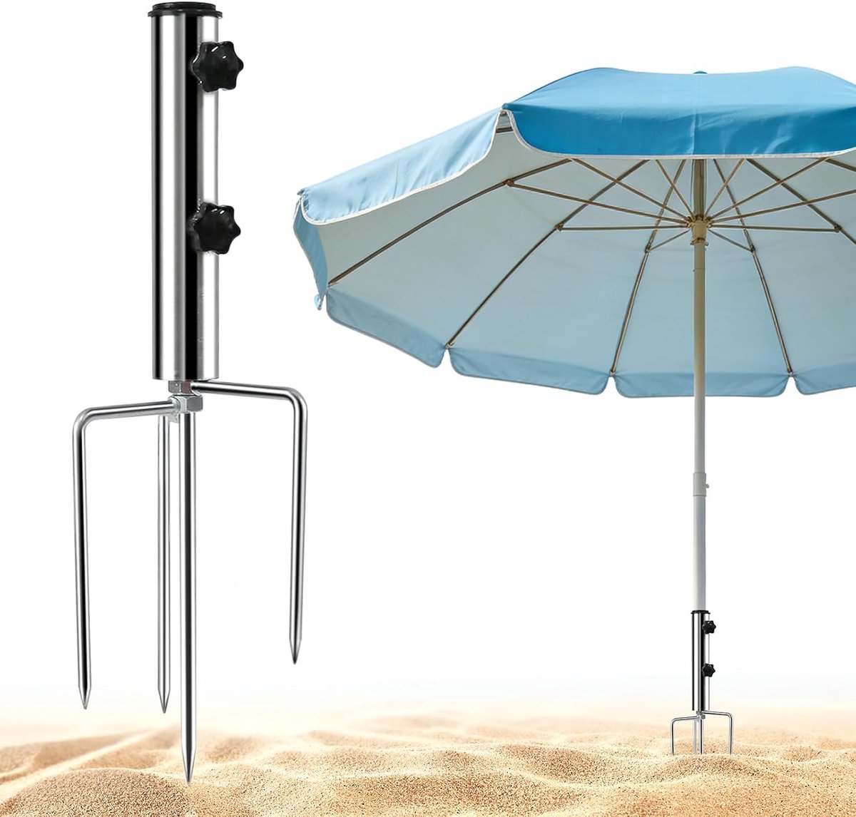 Parasolhouder - Grondanker Parasol - Strand en Gazon - Verstelbare Buislengte - 23 cm Anker - Zilverkleurig