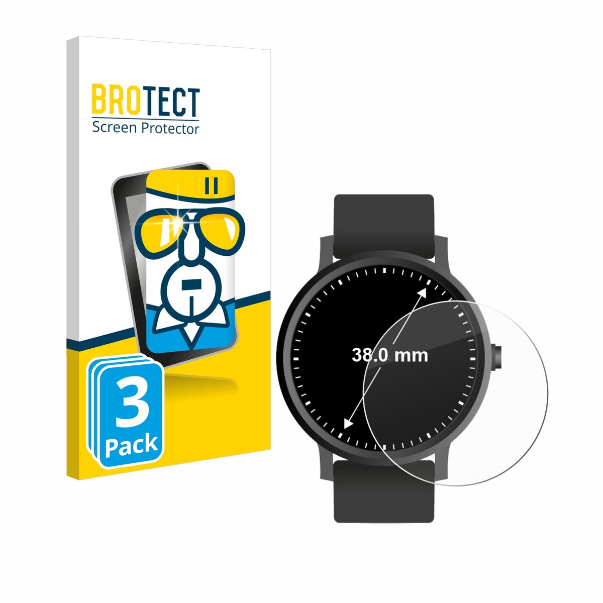 BROTECT - Glas Screenprotector voor Horloges (Rond, ø: 38 mm) - Gehard Beschermglas 9H 3 Stuks