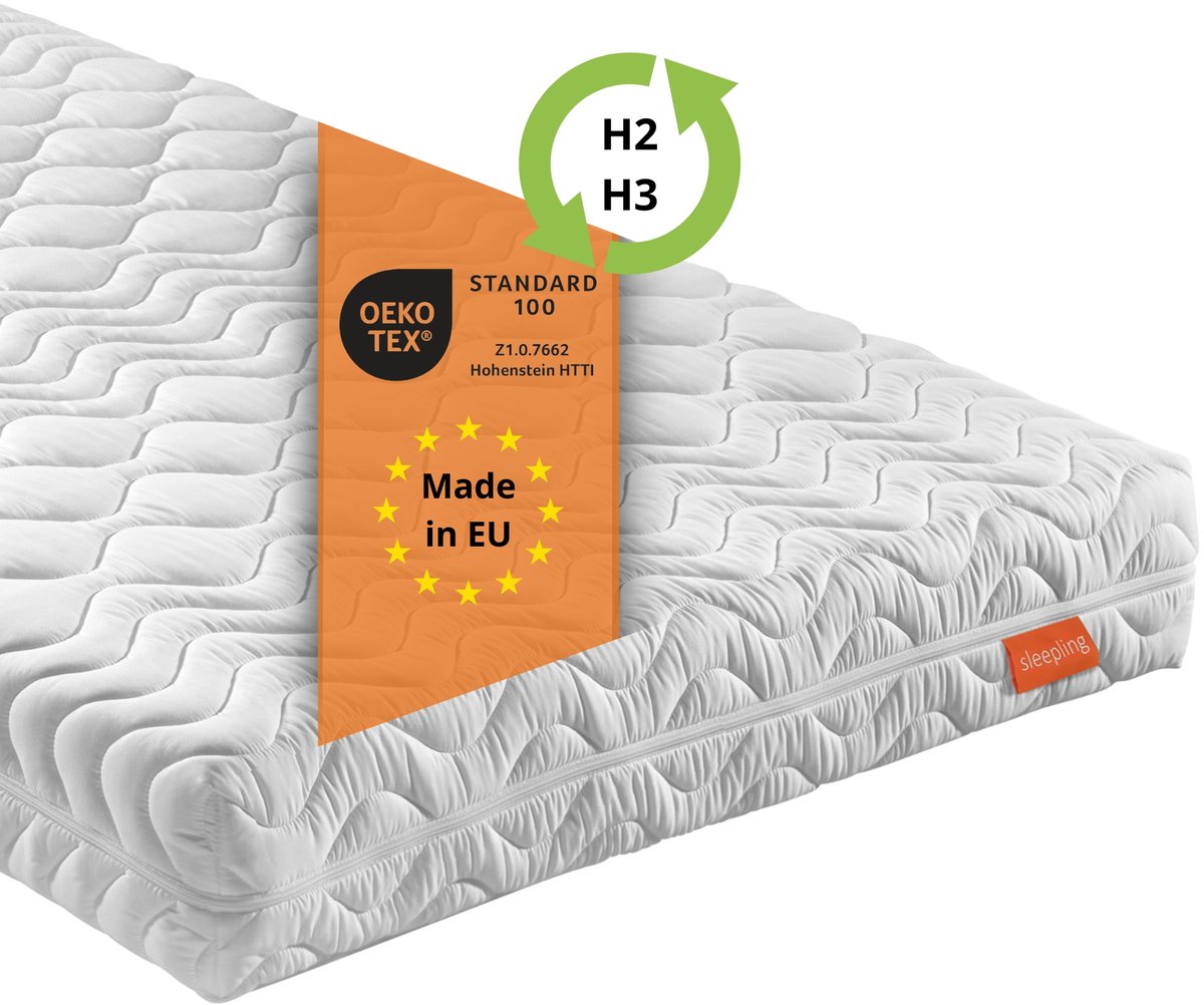 sleepling matras Bodyprotect Duo 500 - matras 100x200 cm koudschuim - hoogte 21 cm - hardheid H2/H3 - geschikt als ergonomisch omkeerbaar matras, 7-zones matras en koudschuimmatras - Made in EU - 100 x 200 x 21 cm - wit