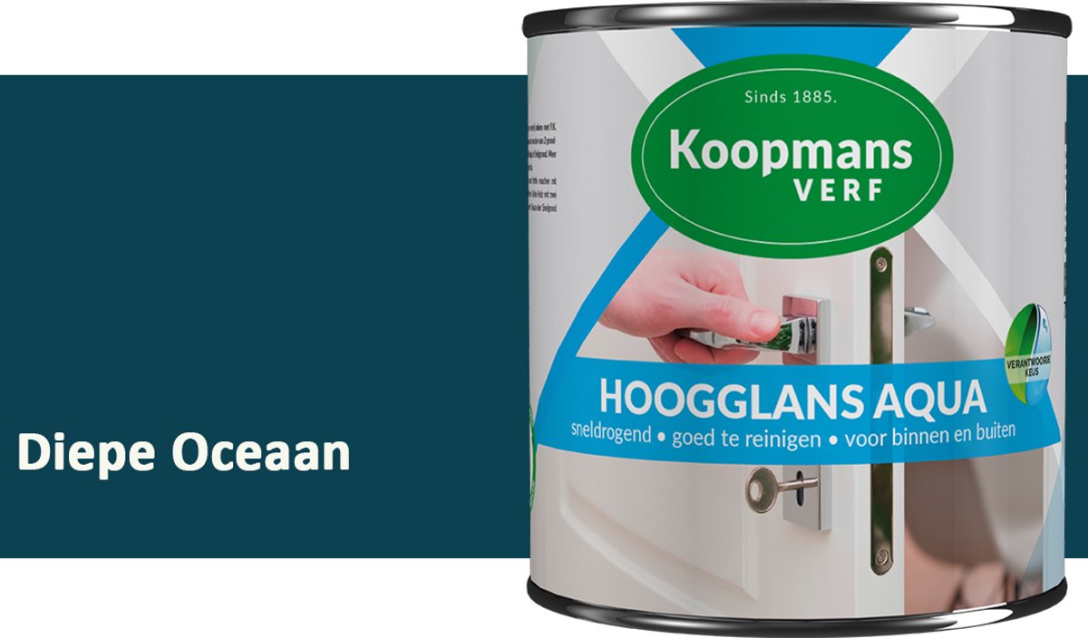 Koopmans Hoogglans Aqua Lak – 2,5 l – Diepe Oceaan – Hoogglans Verf – Sneldrogend & Biobased – Voor Binnen en Buiten – Hout & Metaal