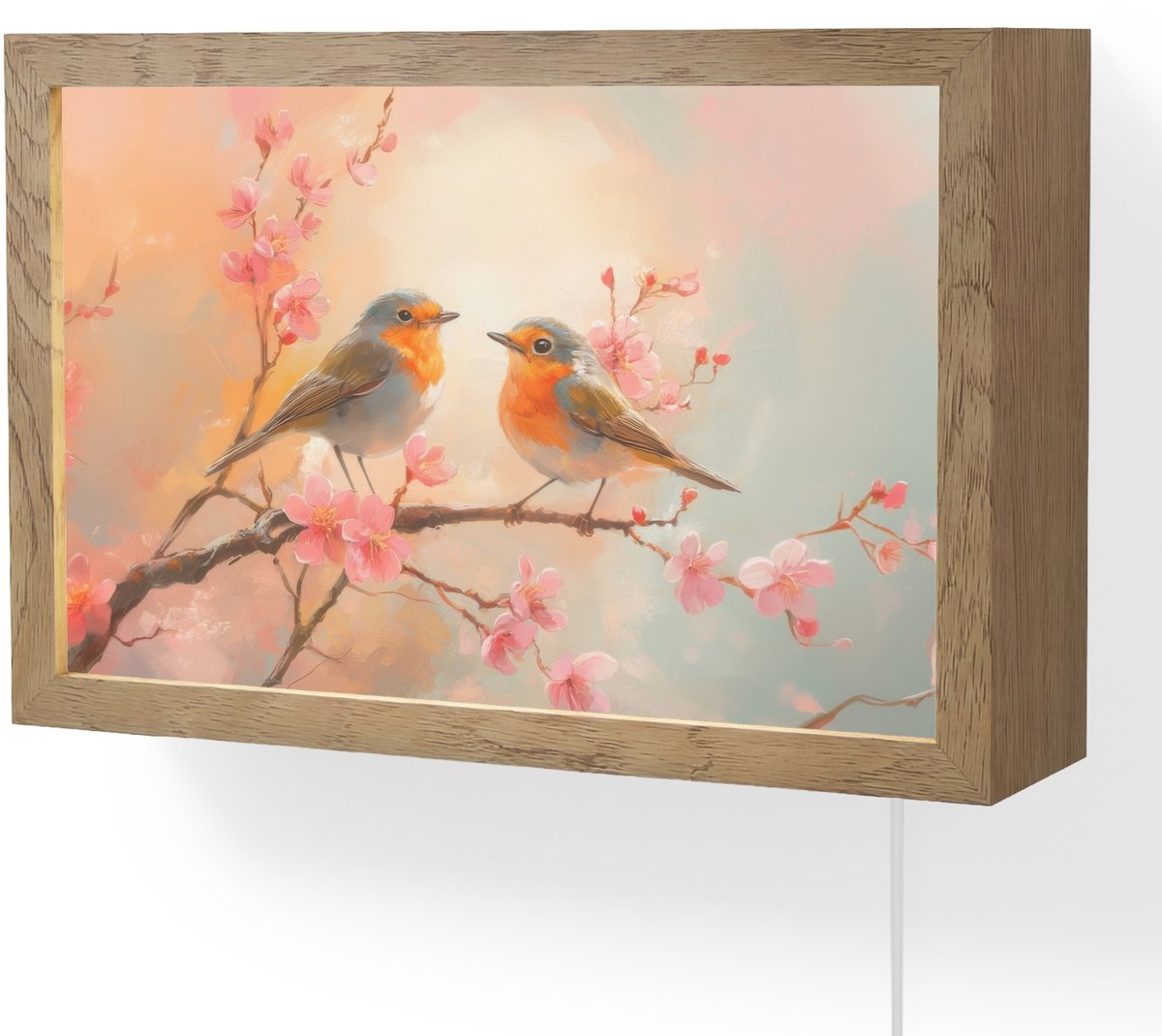 Wandlamp 30x20 cm - Oplaadbaar - Roodborstjes - Sierlijk - Bloesemtak - Wandlampen binnen 