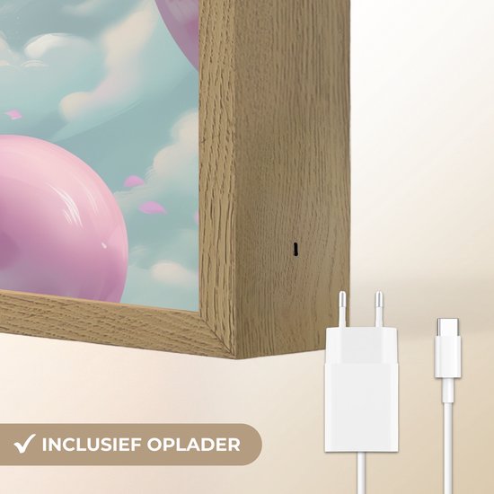 Nachtlampje 40x30 cm - Kinder lamp - Luchtballon - Giraf - Ballon - Wolken - Paars - Tafellamp kinderkamer draadloos - Slaapkamer lampje - Bedlamp kinderen - Kinderlampje - Wandlamp babykamer - Nachtlampjes van Merkloos — afbeelding 5