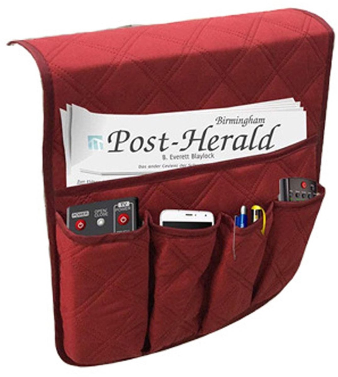 Allecto - Sofa Storage Bag - Opbergzak - Handig voor boeken en tijdschriften - Wijnrood - Niet-slip caddy - Geschikt voor bank en fauteuil - Ruimte...