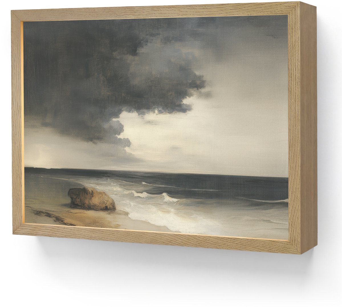 Wandlamp 40x30 cm - Oplaadbaar - Kust - Golven - Rots - Storm - Wandlampen binnen woonkame