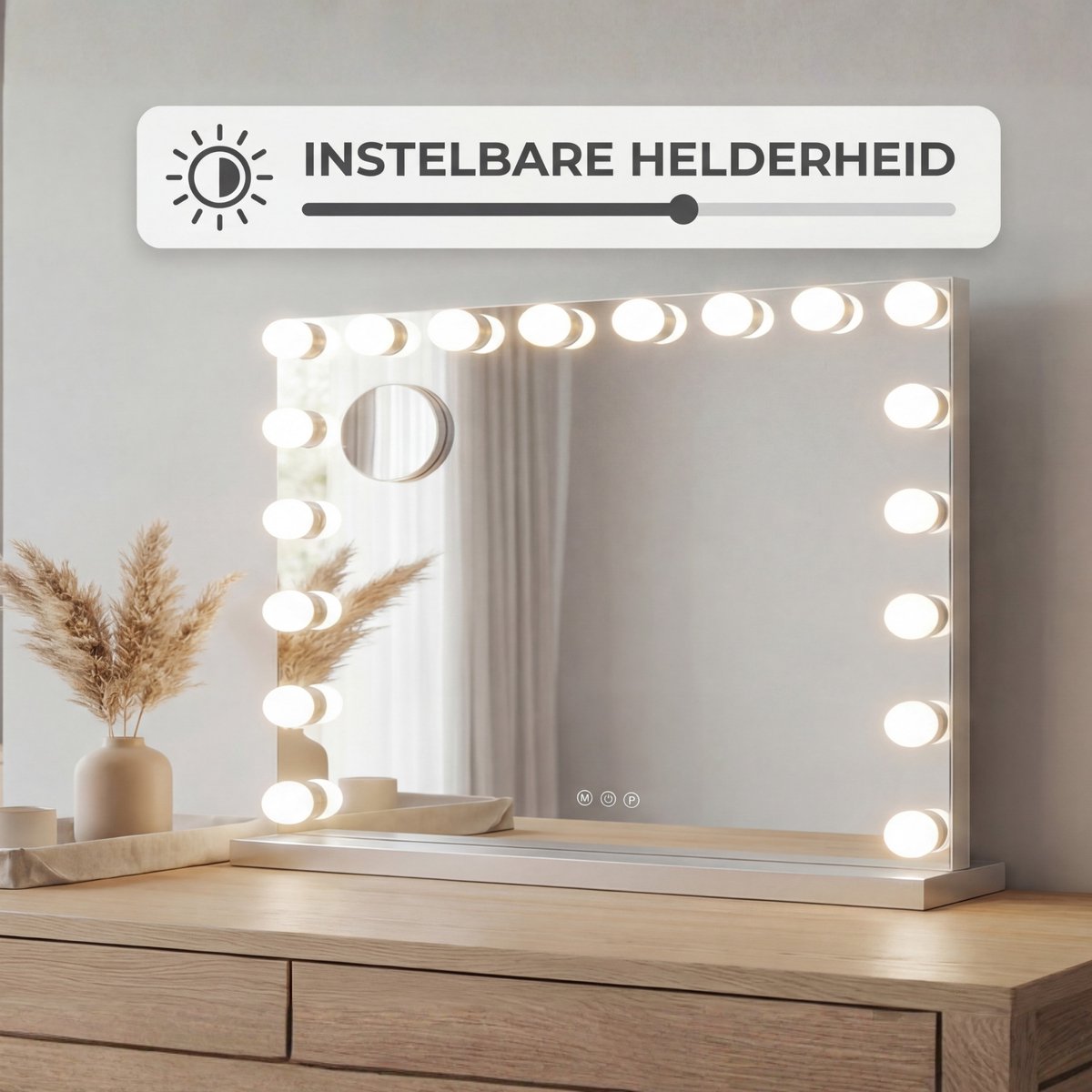 Bayt Hollywood Spiegel - Make Up Spiegel met Verlichting - Dimbaar - 10x Vergroting (Wit, 58 x 46 cm