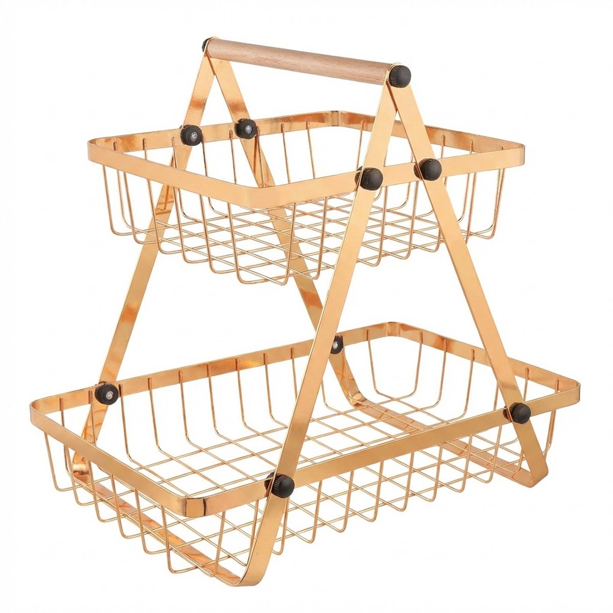 Cheffinger, Fruit- en Groentemand 2 Laags RVS met Houten Handvat, Goud