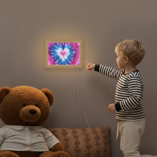 Nachtlampje 20x15 cm - Kinder lamp - Hartvormig - Tie dye - Paars - Tafellamp kinderkamer - Slaapkamer lamp - Bedlamp kinderen - Kinderlampje stopcontact - Wandlamp babykamer - Nachtlampjes van Merkloos — afbeelding 5