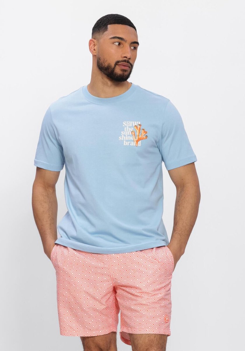 Shiwi Liam Regular Fit Painted Coral T-shirt Polo's & T-shirts Heren - Polo shirt - Lichtblauw - Maat XXL