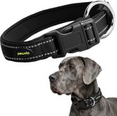 Peluvio Buddy – Hondenhalsband – Nylon en Reflecterend – Zwart – Maat XXL 60-65 cm – 2,5 cm Breed – Verstelbare Halsband voor Extra Grote Honden