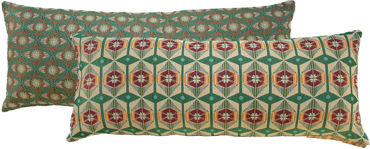 NIN-NIT - Classique Nature Diamant XL kussen - 100% geweven katoen - sierkussen met bloemenprint - natuur - groen - oranje - bruin - beige - rood - blauw - multicolor - 90x35 cm
