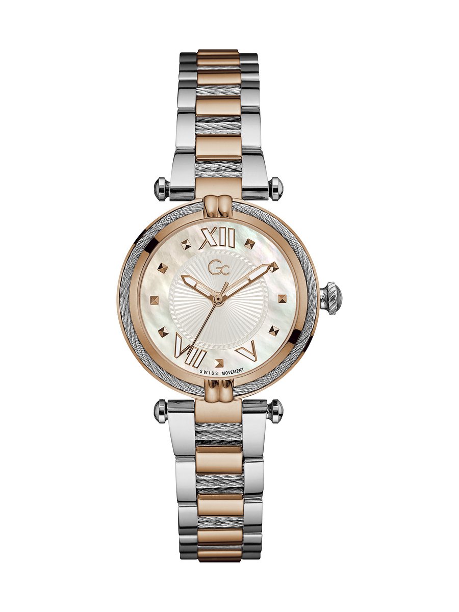 Gc Gc Cablechic Kwarts Analoog Horloge Zilverkleur Roségoudkleur Case: 100% Stainless Steel | Armband: 100% Stainless Steel 32 mm Y18002L1MF, Y18020L1MF