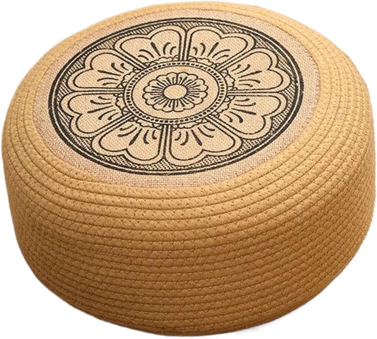 Outdoor Poef - Ronde Vloerkussen - Extra Zitplaats - Handgeweven Jute - 40 cm Diameter - Zwart