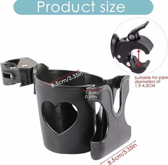 Bekerhouder kinderwagen - universele Bekerhouder & Telefoonhouder - 2-in-1 Kinderwagen Houder met Telefoonhouder - Drinkbeker en Fleshouder - Makkelijk te Installeren - Praktische Cup & Telefoonhouder voor Kinderwagen, Fiets, Rolstoel/Wandelwagen — afbeelding 2