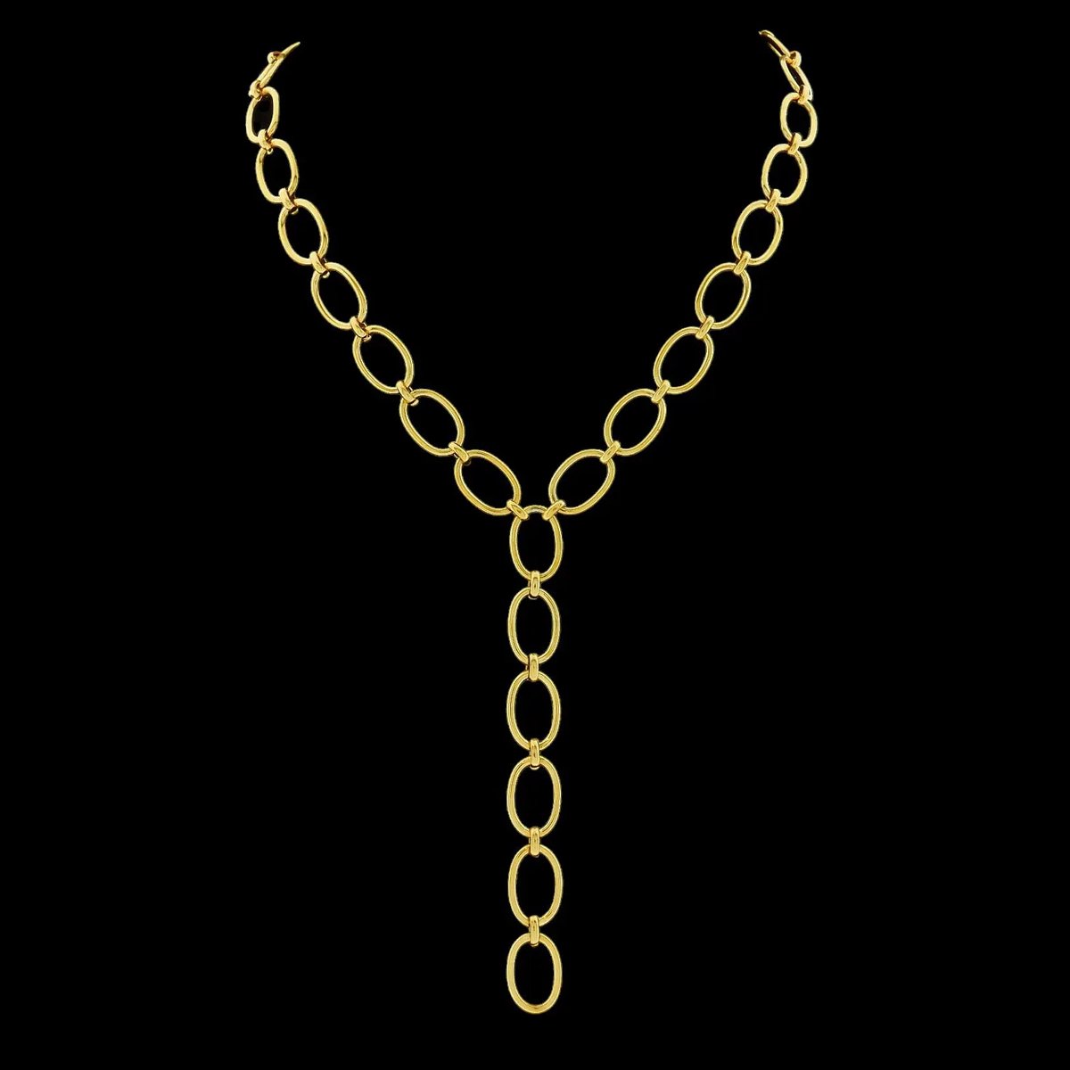 Victoria Valenza Goudkleurige RVS Y-Collier met Ovale Schakels - Ketting - Goudkleurig - RVS - Schakel ketting