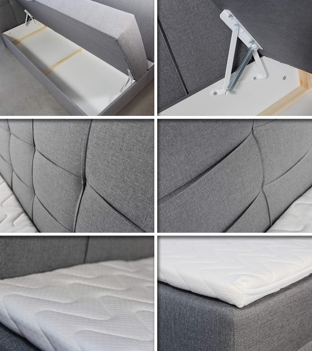 Tweepersoons Boxspringbed 140x200 cm met 2 Bedladen, Bonell Matras en Topper, Modern Gestoffeerd Bed, Grijs (Inari 91) – Urbanhome