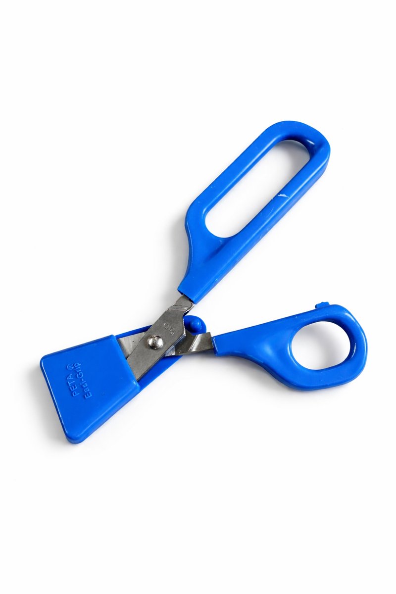 Vitility - Schaar - Eenvoudige Grip - Zelfopenend - 1 Grote en 1 Kleine Vingergreep - Stomp - Blauw - Rechtshandig