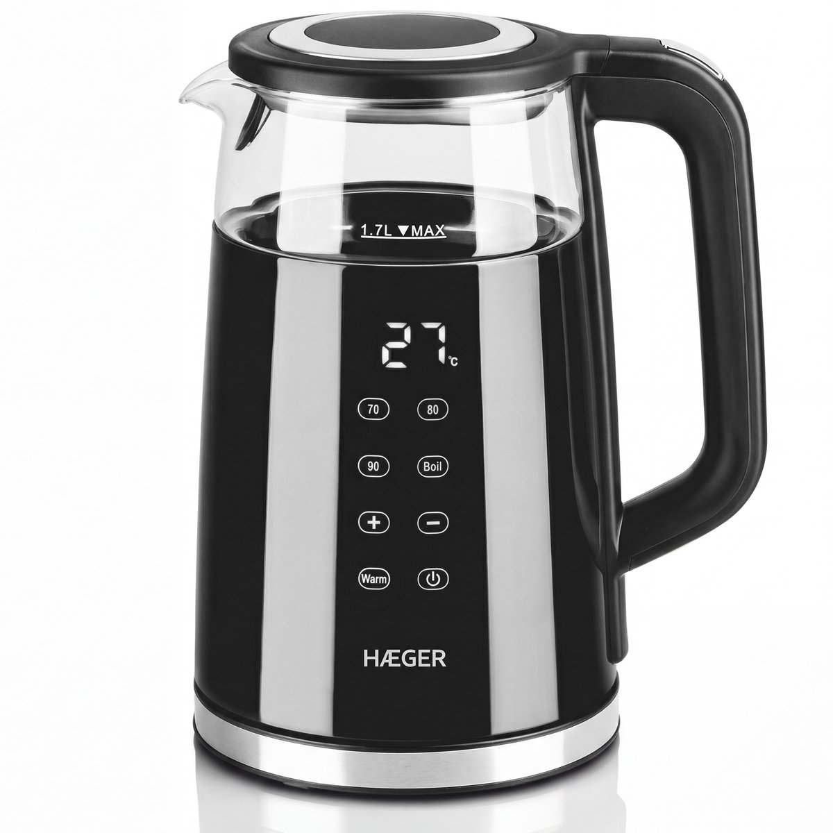 Haeger Digiglass Waterkoker met Temperatuurregeling - Anti-kalkfilter - Warmhoudfunctie - Dubbelwandig - Elektrisch - 1,7 Liter - 2200W - Zwart — afbeelding 1