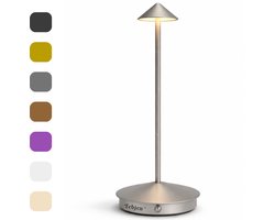 TEBJEN Oplaadbare Tafellamp Draadloos – LED Bureaulamp met Touch Control – 20 uur Batterij (2500mAh) – Incl. USB-C Kabel – Nachtlamp & Leeslamp – Binnen & Buiten – Grijs