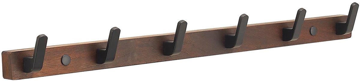 Muurhaken Kapstok Hoedenhaken – Walnoothout & Metaal – Zwart – 6 Haken 55cm – Stevig & Duurzaam--Belle's product