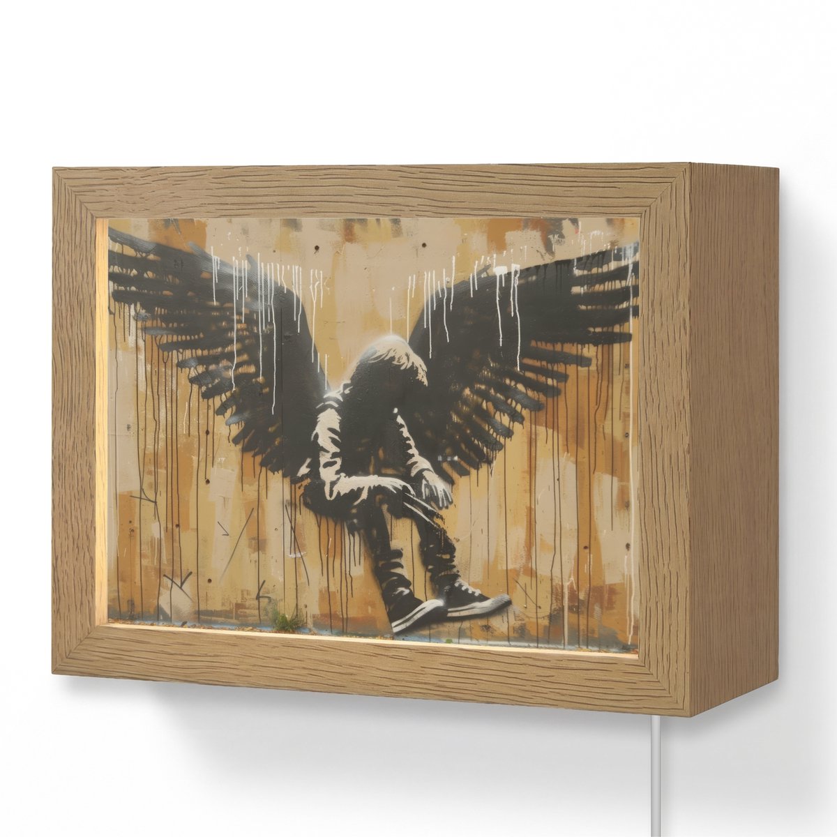 Wandlamp 20x15 cm - Oplaadbaar - Graffiti - Kunst - Vleugels - Street art - Banksy Style -