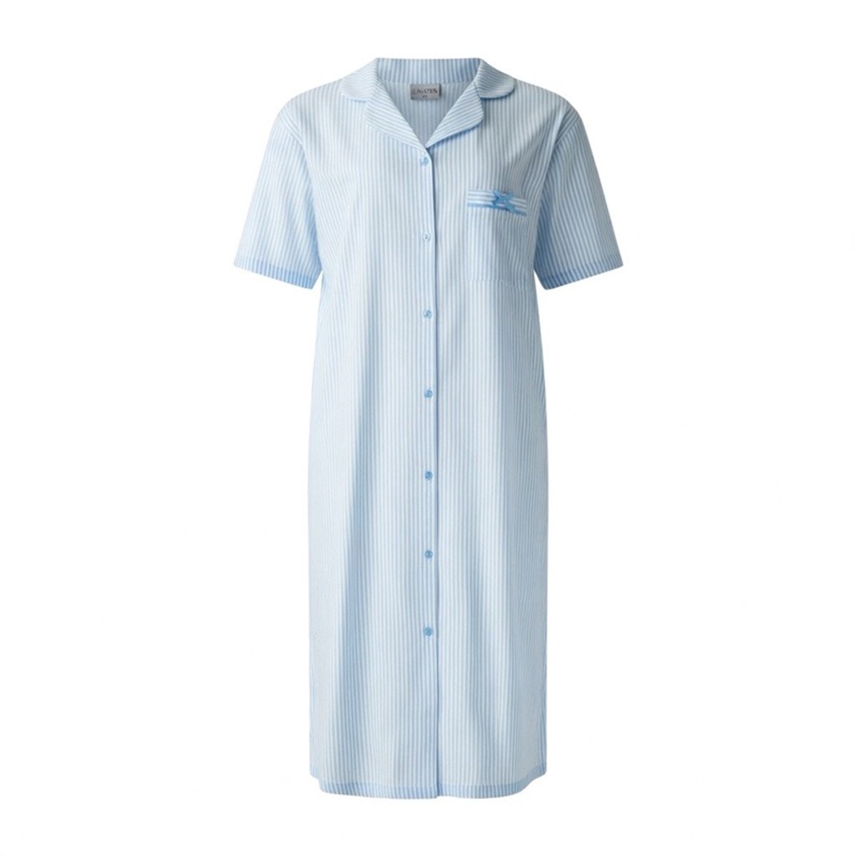 Lunatex dames nachthemd 224198 met doorknoopsluiting - korte mouw - blauw
