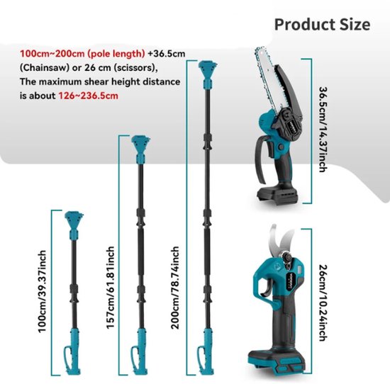 Cellista Elektrische Kettingzaag Set 3-in-1 - Telescopische Snoeizaag - Accu Kettingzaag - 8 inch - Met 2 Accu's - Borstelloze Motor — afbeelding 5