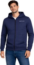 Man met donkerblauw vest, capuchon en rits, met BERTSCHAT logo.
