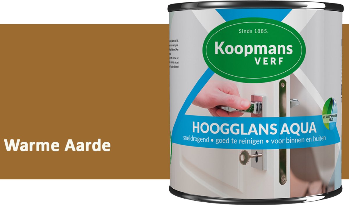Koopmans Hoogglans Aqua Lak – 750 ml – Warme Aarde – Hoogglans Verf – Sneldrogend & Biobased – Voor Binnen en Buiten – Hout & Metaal