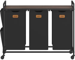 VASAGLE BLH223BH01 - Wasmand met Wieltjes - 3 Vakken - Met Opbergrek - 150 L Capaciteit