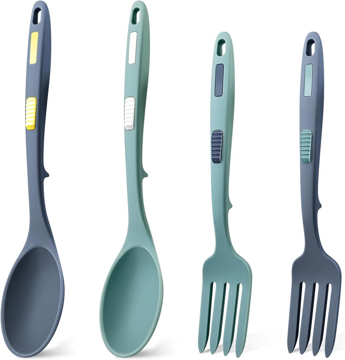 4-delige Siliconen Keukengerei Set Lepels en Vorken Blauw