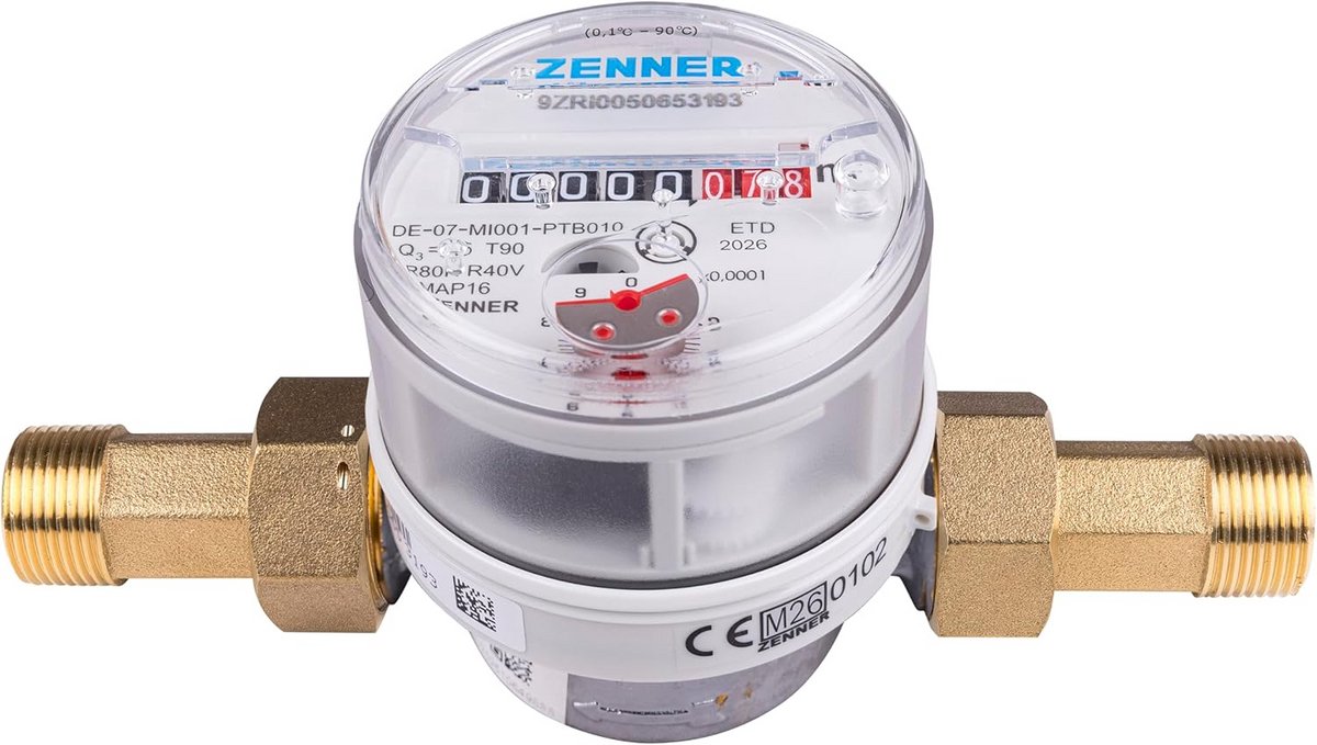 Watermeter 1/2 inch Koud en Warm Water 80 mm DN15 Nauwkeurige IJking