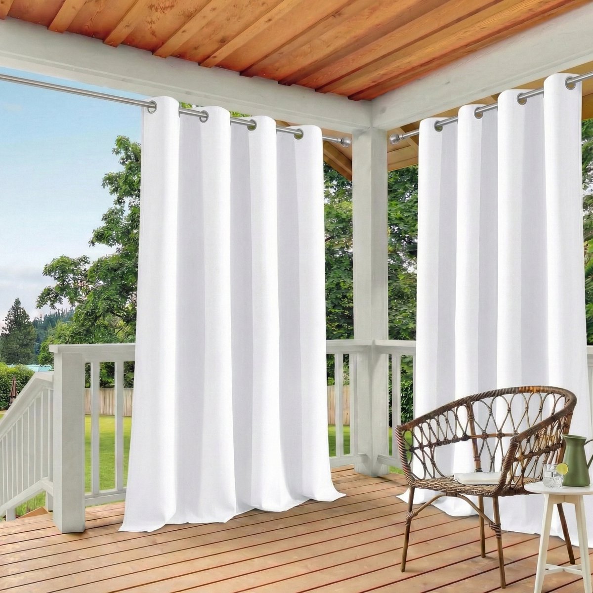 Qelus 1 Stuk Buitengordijn Waterdicht - Outdoor Gordijn met Oogjes - Weerbestendig & UV-beschermend - Voor Patio en Balkon - Rideau Extérieur - 132x213cm - Wit Wit (1 stuk)
