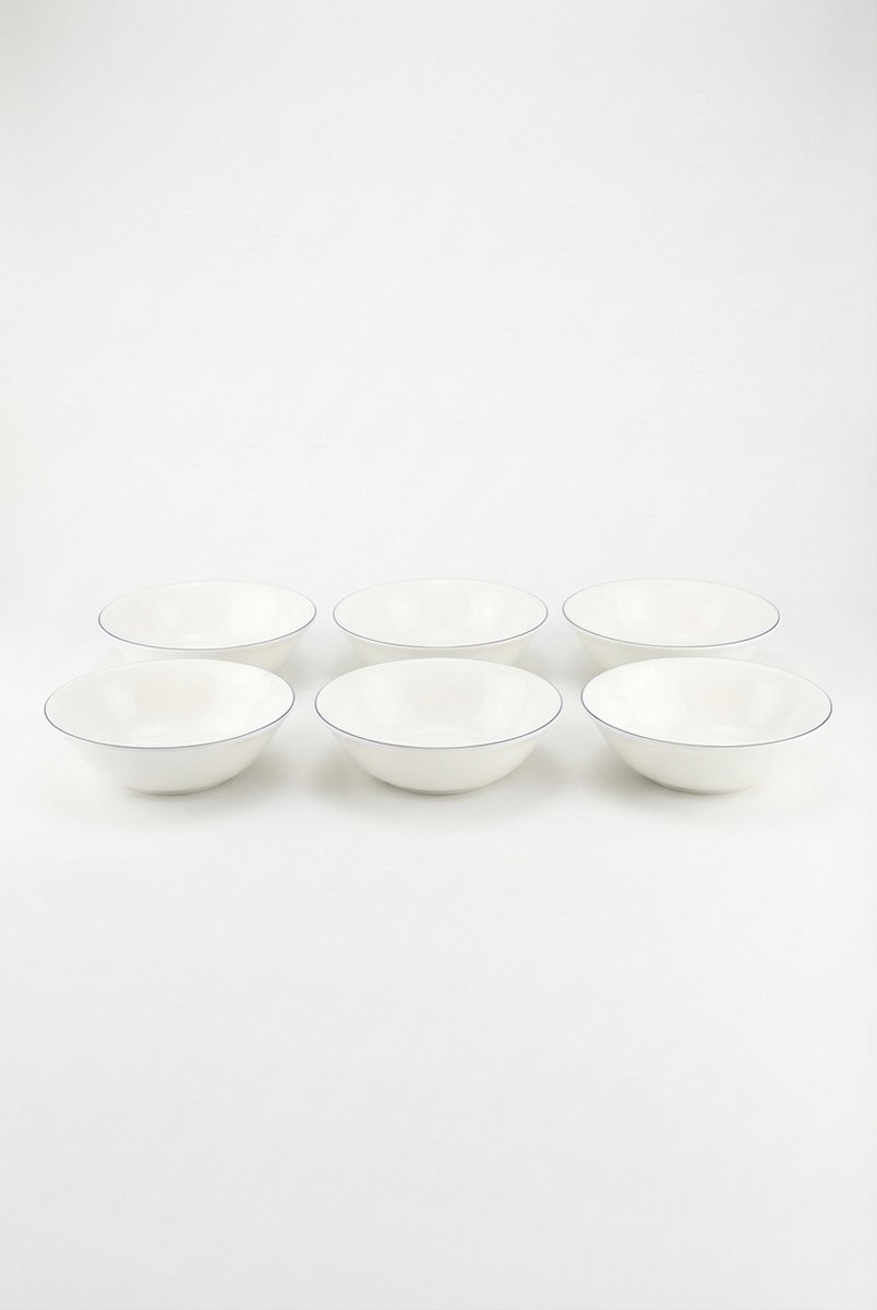 vtwonen - Kommen - Soepkom - Wit/Blauw Lijn - Set van 6 - Porselein