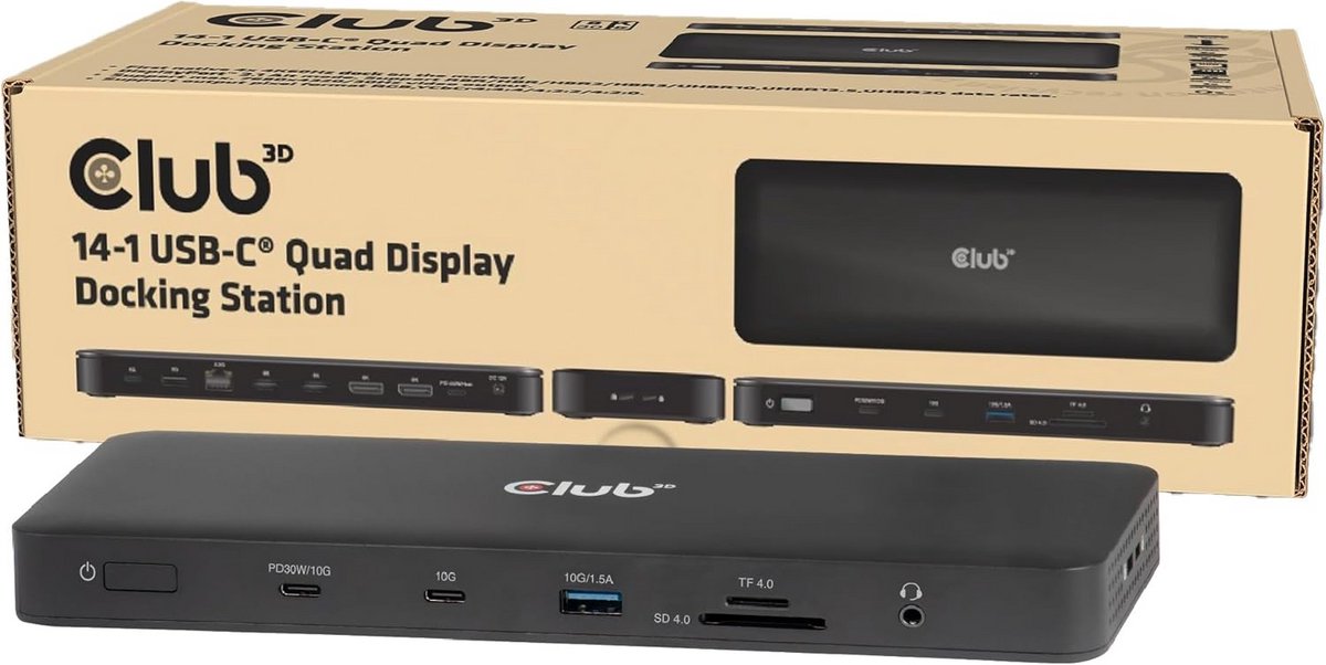 USB-C Quad Display Dockingstation met 14 poorten voor laptops