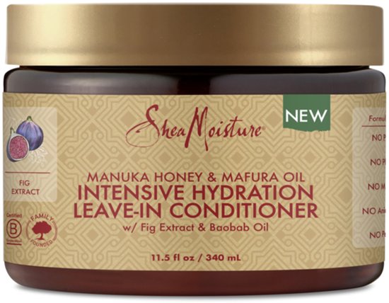 Pot Shea Moisture Manuka Honey & Mafura Oil Intensive Hydration Leave-In Conditioner met gouden deksel. "NEW".