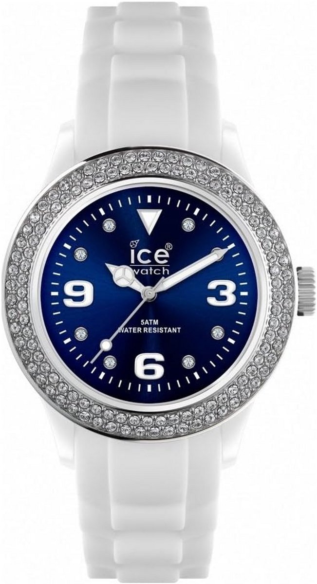Unisex Horloge Wit Blauw Met Zirkonia Polsband Rubber Waterdicht
