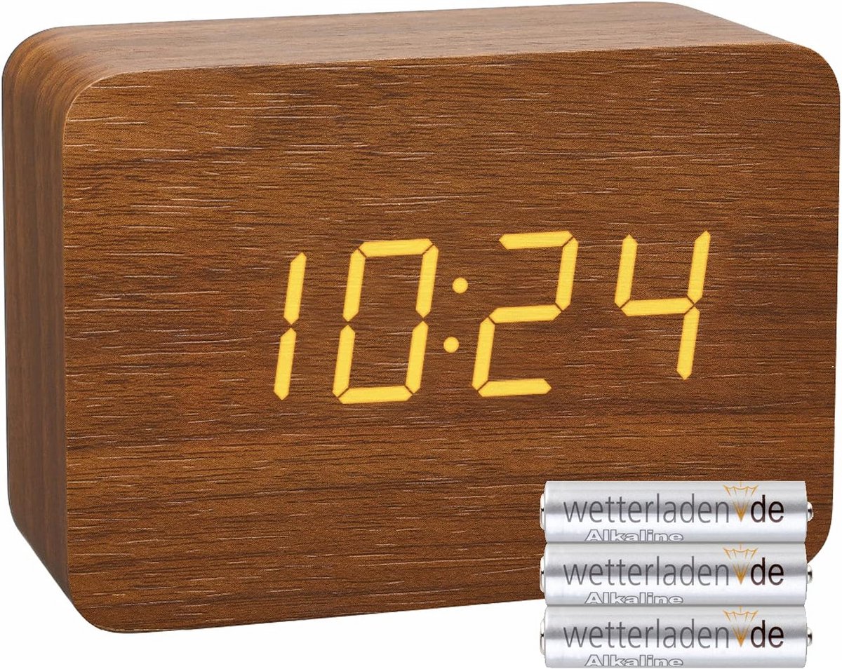 Draadloos Wekker Houtlook Zwart met Temperatuurweergave