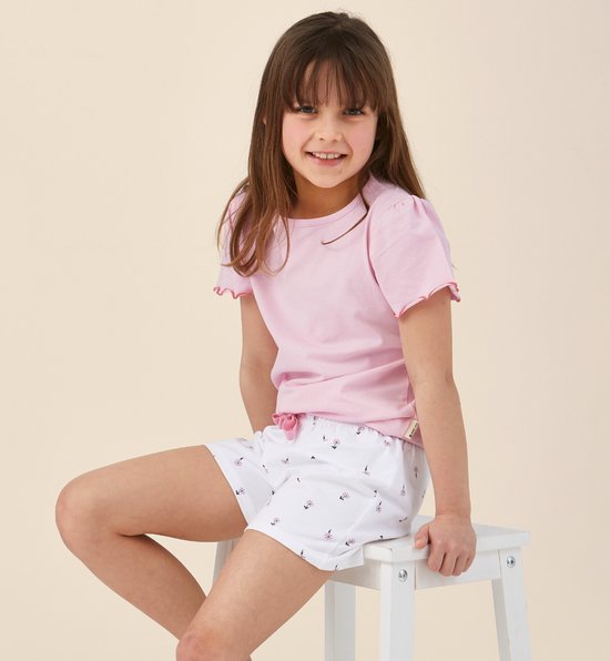 Little Label - zomer pyjama meisjes - wit bloemetjes - 170-176 / 16Y - extra zachte bio-katoen