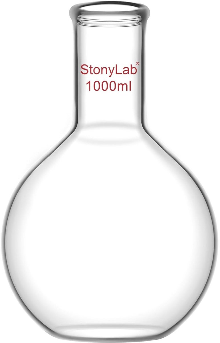 Glazen Kolf Platte Bodem Lange Hals Borosilicaat Lab Glaswerk 100ml tot 1000ml