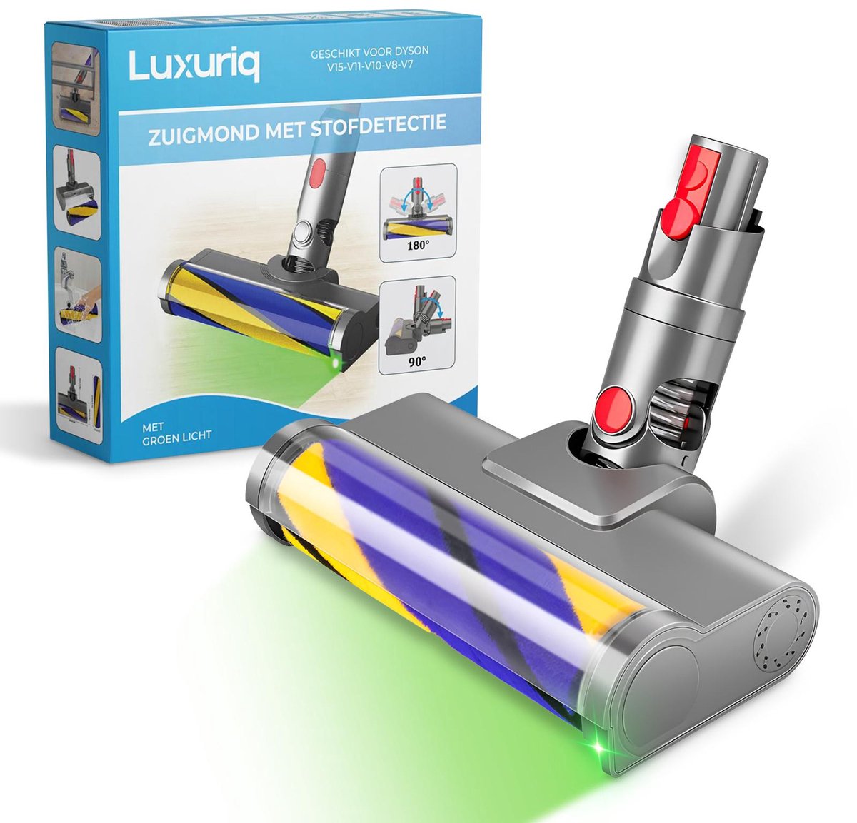 Luxuriq Zuigmond met Vuildetector geschikt voor Dyson V15, V11, V10, V8 & V7 - Vloerzuigmond met Laser - voor Harde Vloeren & Kortpolig Tapijt - Grijs