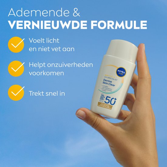 NIVEA SUN UV Face Derma Skin Clear Ultralichte Zonnebrand SPF50+ - Voor de onzuivere huid - met Niacinamide - Zonnebrandcrème - 40ml