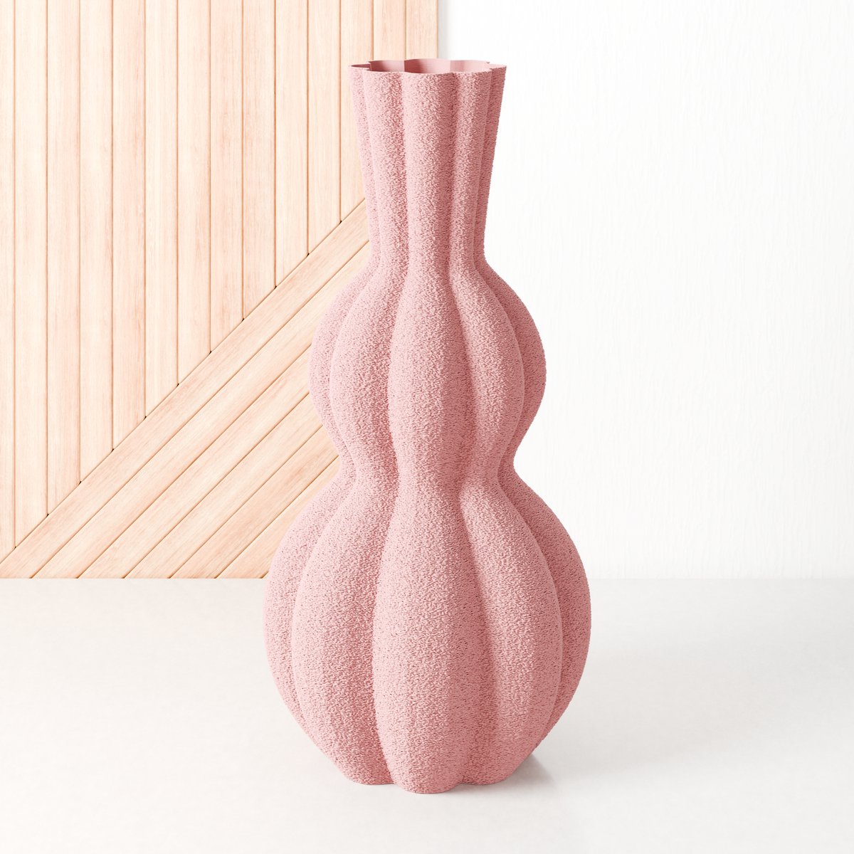 Fleuriek Grote vaas Roze - H50 cm - Bolvaas voor droogbloemen of als decoratieve bloemenvaas, ronde design vaasjes van bio-kunststof - Vaas met structuur