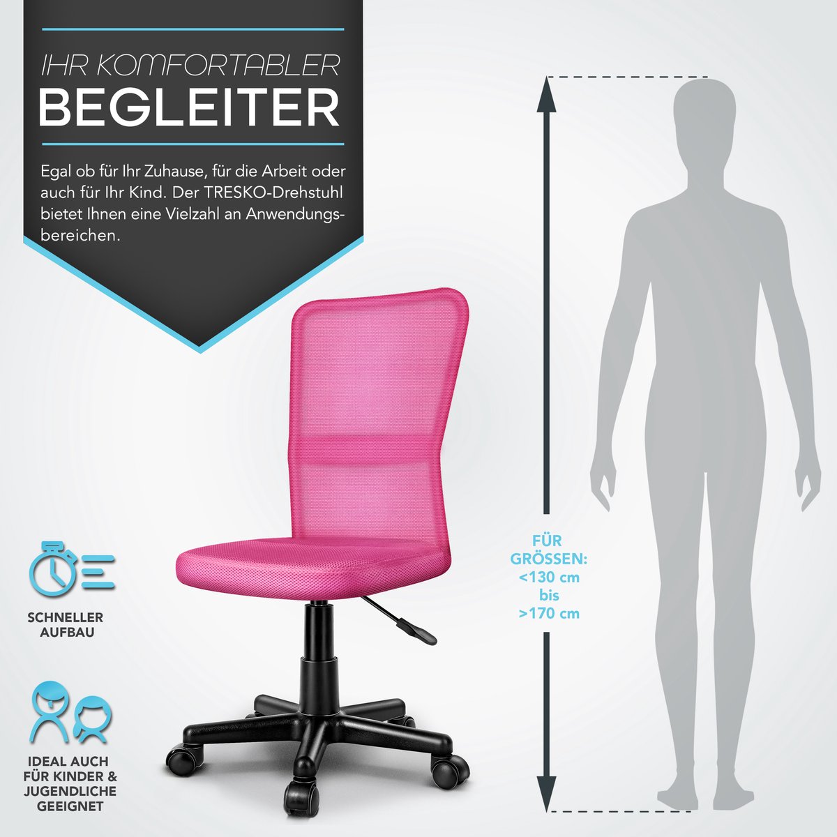 Tresko Kinderbureaustoel - Roze - afbeelding 2